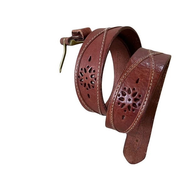 Vintage western style embroidered leather belt in chestnut brown one Size - Picture 12 of 15